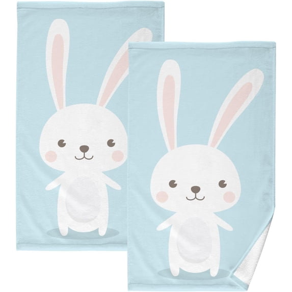 Dreamtimes Face Hand Towel Set Happy Easter Bunny Cotton Washcloths, Ultra Soft and Highly Absorbent,Decorative Fingertip Face Towel for Bathroom Hotel- Pack of 2