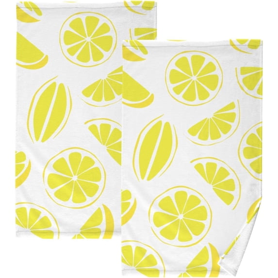 Dreamtimes Face Hand Towel Set Lemon Slices Cotton Washcloths, Ultra Soft and Highly Absorbent,Decorative Fingertip Face Towel for Bathroom Hotel- Pack of 2