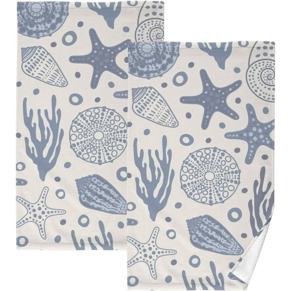 Dreamtimes Face Hand Towel Set Sea Bottom Pattern Beach Cotton Washcloths, Quick-Dry Highly Absorbent Bath Towel- Pack of 2