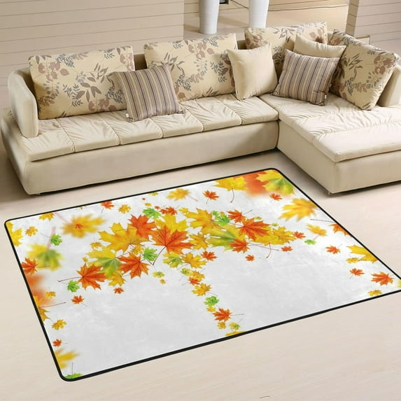 Dreamtimes Fall Abstract Leaves Area Rug, 36"x24" Unique Maple Leaf Non-Slip Washable Indoor Door Mat, Absorbent Floor Mat for Bedroom Kitchen Entryway Bathroom