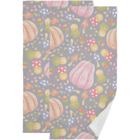 Dreamtimes Fall Pumpkin Hand Towels 2 Pack, Ultra Soft and Highly Absorbent, Watercolor Autumn Elements Decorative Fingertip Towel for Home, Bathroom, Kitchen