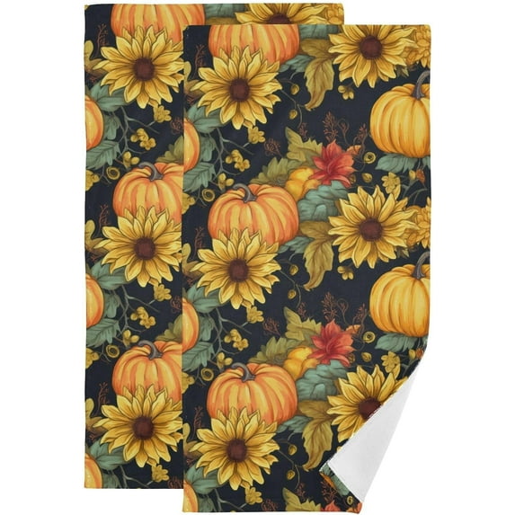 Dreamtimes Fall Pumpkins Sunflowers Hand Towels 2 Pack, Ultra Soft and Highly Absorbent, Thanksgiving Decorative Fingertip Towel for Home, Bathroom, Kitchen
