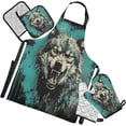 thumbnail image 1 of Dreamtimes Fierce Wolf Oven Mitts and Pot Holders with Chef Apron,Set of 5 Heat Resistant Kitchen Gloves and Silicone Non-Slip Potholders Adjustable Neck Buckle Chef Apron, 1 of 6