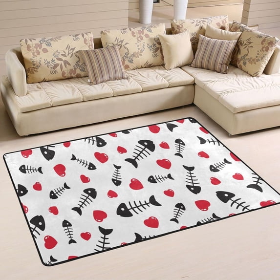 Dreamtimes Fish Bone Non-Slip Area Rug 36"x24", Valentine's Day Floor Carpet Comfort Floor Mats Decor for Indoor Front Porch,Living Room, Bedroom,Kitchen