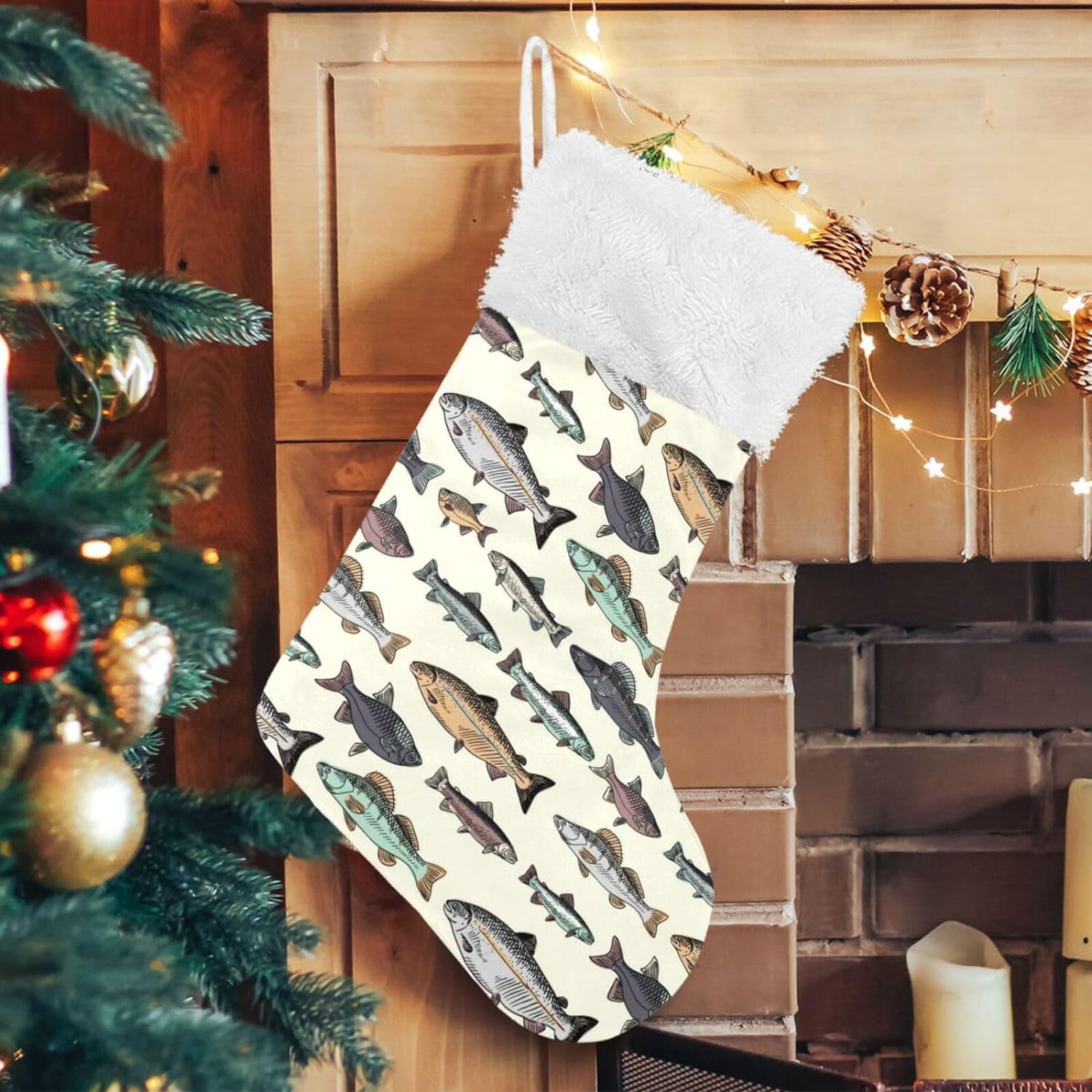 Dreamtimes Fish Christmas Stockings, 2PCS Big Xmas Stockings Gift