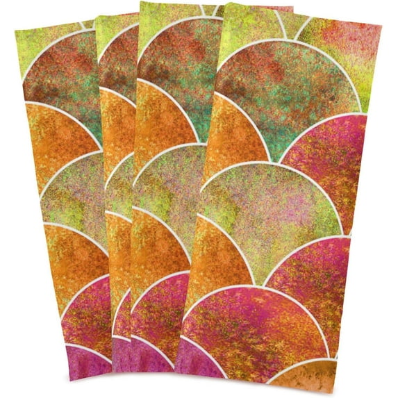 Dreamtimes Fish Scale Orange Kitchen Towels Set of 4 Dishcloths Hand Towels Tea Towels Ultra Absorbent for Cleaning Washing Drying Dishes Tableware 28'' x 18''