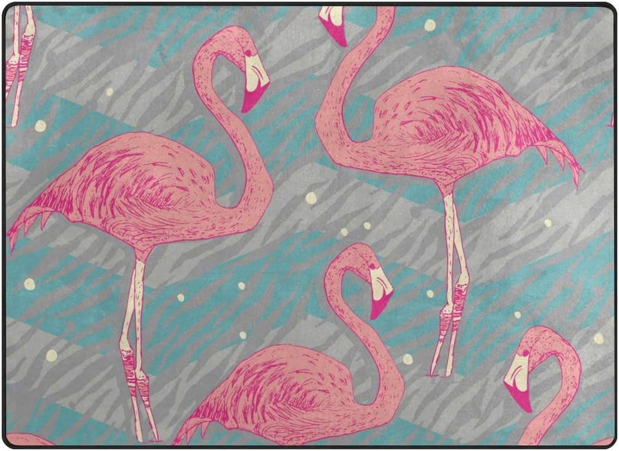 Dreamtimes Flamingo Birds On Stripes Lightweight Carpet Mats, 6'8