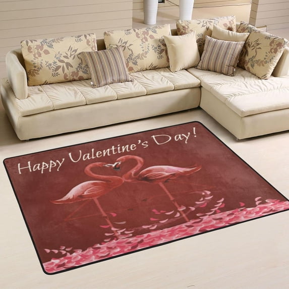 Dreamtimes Flamingo Love Heart Non-Slip Area Rug 72"x48", Valentine Day Soft Non Slip Washable Floor Mats for Indoor Front Porch,Living Room, Bedroom,Kitchen