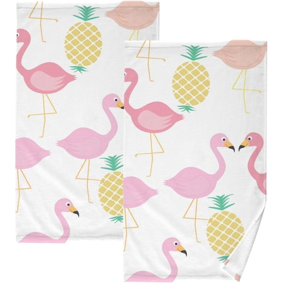 Dreamtimes Flamingo Tropical Fruit Cotton Towels Set 2 Pcs Absorbent Hand Towel Face Towels Kitchen Towels Bath Towels for Bathroom Laundry Room Kitchen 16 x 28 Inches
