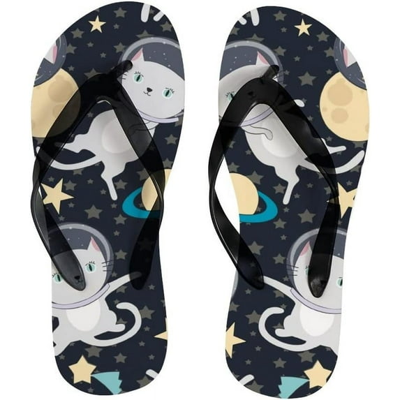 Dreamtimes Flip Flops Cute Cat Animal Cartoon Space Galaxy Stars Slippers Sandals for Women Men Boy Girl Kid Beach Summer Yoga Mat Slipper
