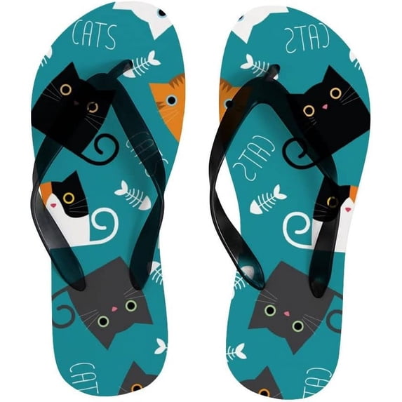 Dreamtimes Flip Flops Cute Cat Animal Cartoon Thong Slip On Slippers Beach Summer Sandals for Women Men Boy Girl Kid