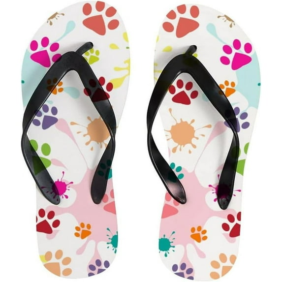 Dreamtimes Flip Flops Cute Colorful Dog Paw Prints Thong Slip On Slippers Beach Summer Sandals for Women Men Boy Girl Kid