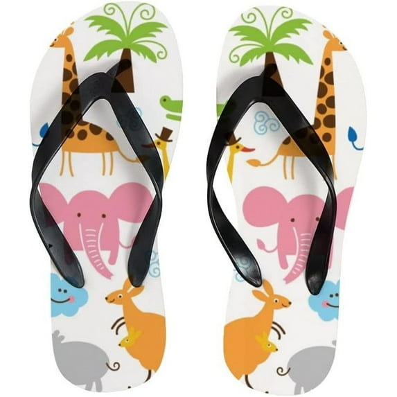 Dreamtimes Flip Flops Cute Tropical Animal World Giraffe Elephant Turtle Slippers Sandals for Women Men Boy Girl Kid Beach Summer Yoga Mat Slipper