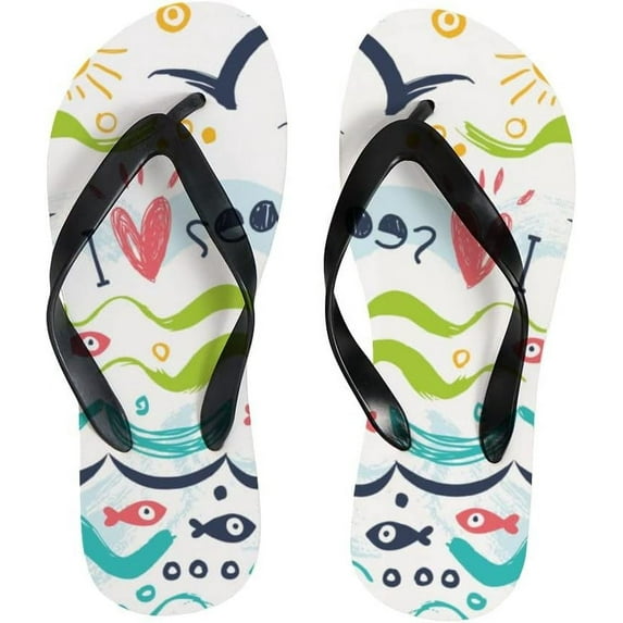 Dreamtimes Flip Flops Ocean Sea Fish Sun Blue Thong Slip On Slippers Beach Summer Sandals for Women Men Boy Girl Kid