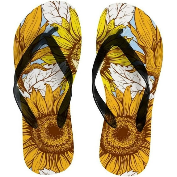 Dreamtimes Flip Flops Slippers Sunflowers Floral Flowers Summer Yellow Spring for Women Girl Men Sandals Beach Summer Shower Slippers