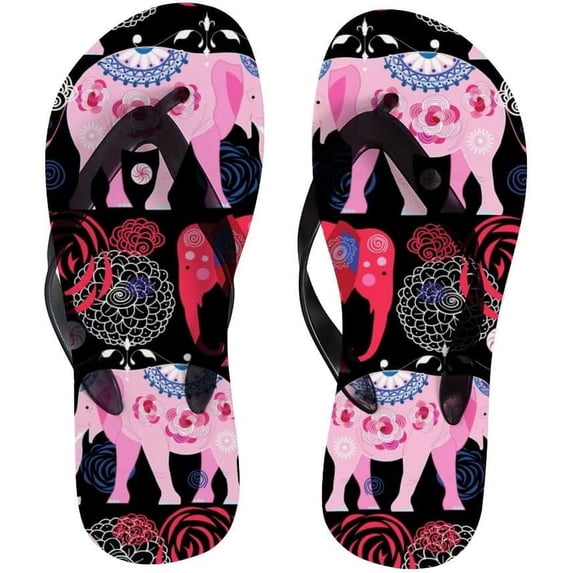 Dreamtimes Flip Flops Vintage Elephant Mandala Floral Flower Ethnic Thong Slip On Slippers Beach Summer Sandals for Women Men Boy Girl Kid