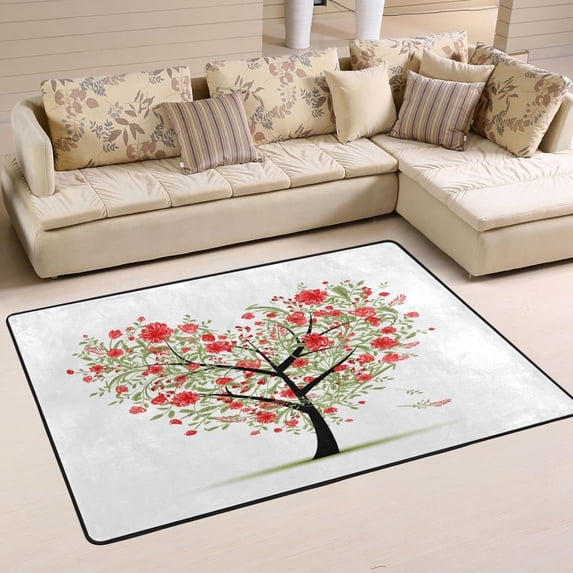 Dreamtimes Floral Tree of Love Non-Slip Area Rug 72"x48", Summer Pink Flower Soft Non Slip Washable Floor Mats for Indoor Front Porch,Living Room, Bedroom,Kitchen