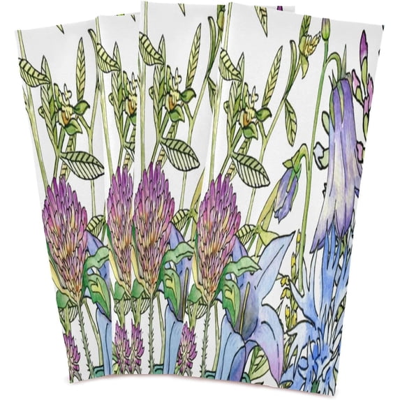 Dreamtimes Flower Kitchen Dish Towels 4 Piece,Absorbent Soft Dishcloths Towels Reusable Hand Towels Quick Drying Cleaning Cloth, Tea Towels,18" x 28"