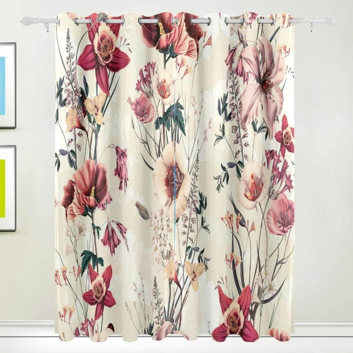 Dreamtimes Flower Leaf Bouquet Blackout Curtain For Bedroom 2 Panels 78 X55 Thermal Insulated