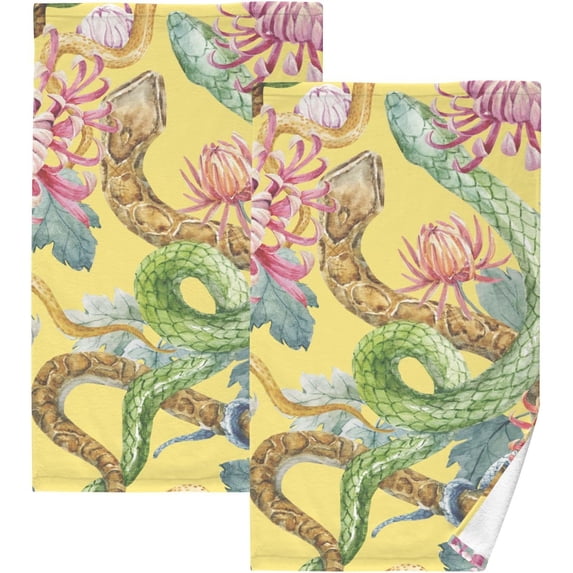 Dreamtimes Flowers Snakes Patterned Hand Towels 2 PCS, Cotton Bath Towel for Drying Face Hands Body Decorative Water Absorbent Lightweight Towels for Bathroom Ktichen Travel Gym,16"x28"