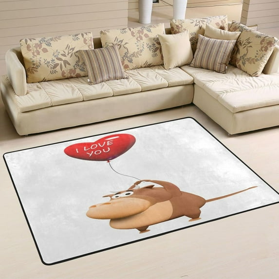 Dreamtimes Funny Bull Red Heart Non-Slip Area Rug 36"x24", Valentine Funny Animal Floor Carpet Comfort Floor Mats Decor for Indoor Front Porch,Living Room, Bedroom,Kitchen