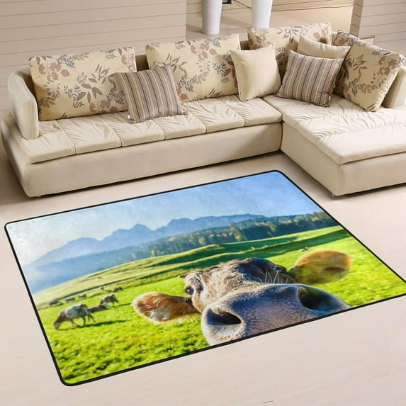 Dreamtimes Funny Cow Cattle Meadow Non-Slip Area Rug Field Animal Floor Carpet Comfort Floor Mats Decor for Indoor Front Porch,Living Room, Bedroom,Kitchen, 36"x24"