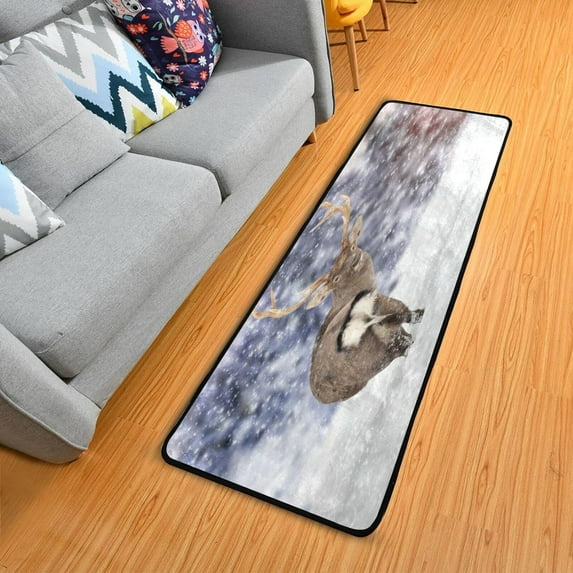 Dreamtimes Funny Deer Ass Hallway Runner Rug 2'x6' Kitchen Rug with Rubber Backing Winter Snow Nature Landscape Non Slip Entryway Rug Runner Washable Soft Area Rug for Hallway Bedroom Kitchen Decor
