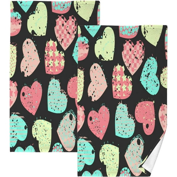 Dreamtimes Funny Heart Ultra Soft 2 PCS Towel Set, Highly Absorbent Hand Towels 16 x 28 Inch Cotton Towels for Bathroom Hotel Gym Travel, Ideal for Daily Use