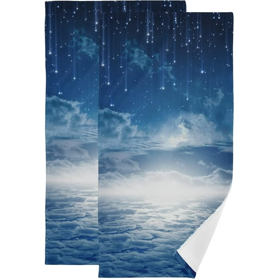 Dreamtimes Galaxy Soft Hand Towels 2-Piece Absorbent Bath Towel Decorative Fingertip Towels for Bathroom Gym Spa Hotel Beach Swimming Pool,14.4" x 28.3"