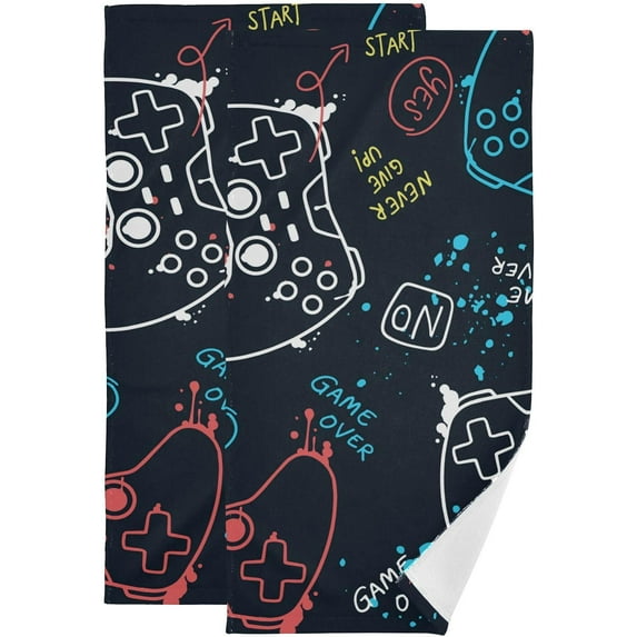 Dreamtimes Gamepad Controller Hand Towel Set of 2, Highly Absorbent Soft Face Hand Towels for Bathroom, Kitchen, Hotel, Gym and Spa, 14 x 28 Inch, 14 x 28 Inch