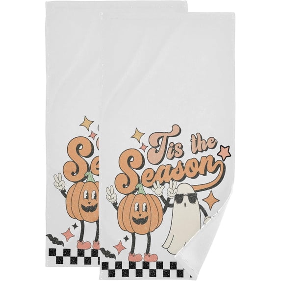 Dreamtimes Ghost Pumpkin Cute Hand Towels 2 PCS, Ultra Soft and Highly Absorbent, Halloween Spooky Season Decorative Fingertip Towel for Home, Bathroom, Kitchen, 28.3"x14.4"