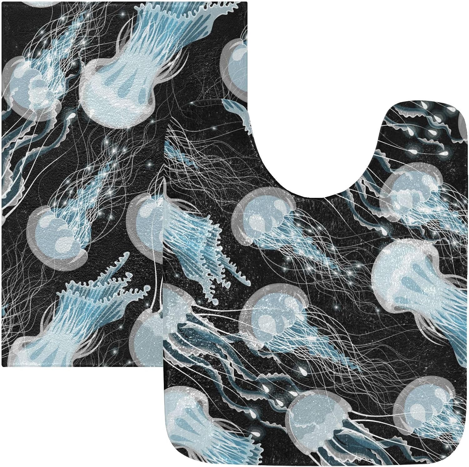Dreamtimes Glowing Jellyfish Bath Mat Set Soft High Absorbent Non Slip
