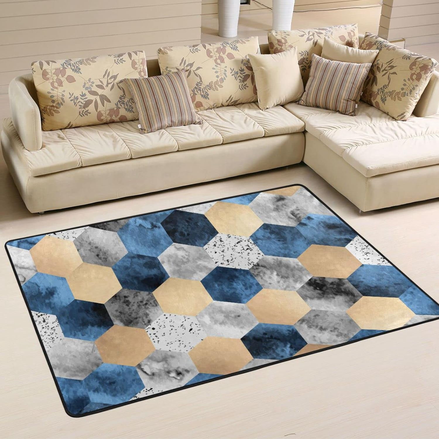 Geometric Patterned Area Rug Dreamtimes Gold Foil Geometric Pattern Area Rug 72x48in Gray Marble ...