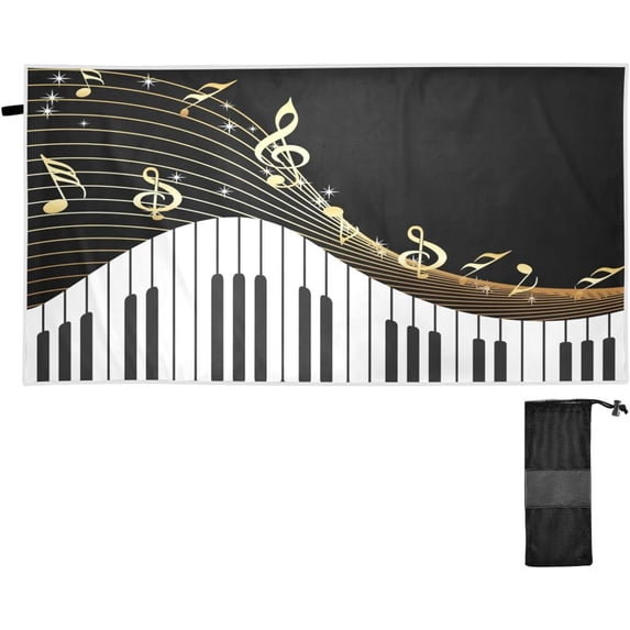 Dreamtimes Golden Musical Notes Beach Towel Lightweight Compact Oversized Travel Towels Super Absorbent Quick Dry Towel for Swimming Camping Holiday