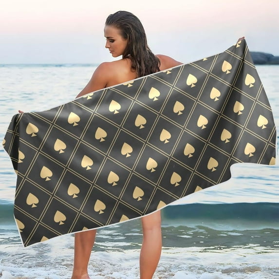 Dreamtimes Golden Spades Beach Towel Quick Dry Absorbent Bath Towels Sandproof Lightweight Towel for Gym Yoga Sports Swimming- 30x60in