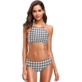 thumbnail image 1 of Dreamtimes Gray Checked Plaid Swimsuits Padded Bikini Sets Sexy Swimwear for Women, Large, 1 of 7
