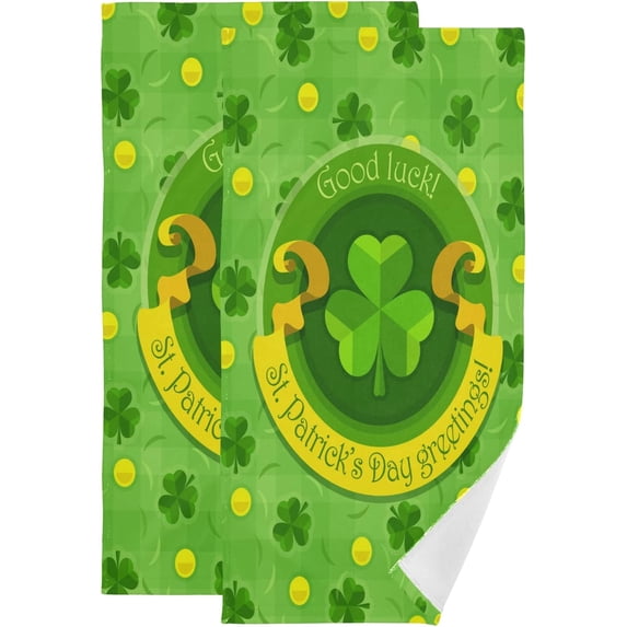Dreamtimes Green Shamrocks Ribbon Hand Towels 2 PCS, Ultra Soft and Highly Absorbent, Saint Patricks Day Decorative Fingertip Towel for Home, Bathroom, Kitchen, 28.3"x14.4"
