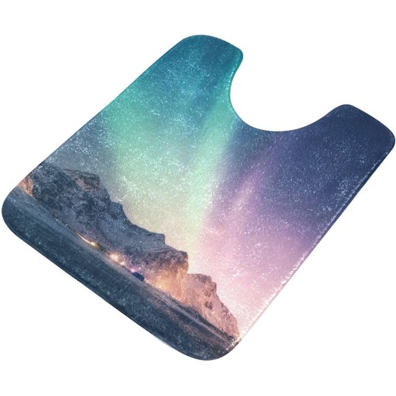 Dreamtimes Green and Purple Aurora High Absorbent U-Shaped Contour Toilet Rugs Machine Washable, 17.3"x13.4"
