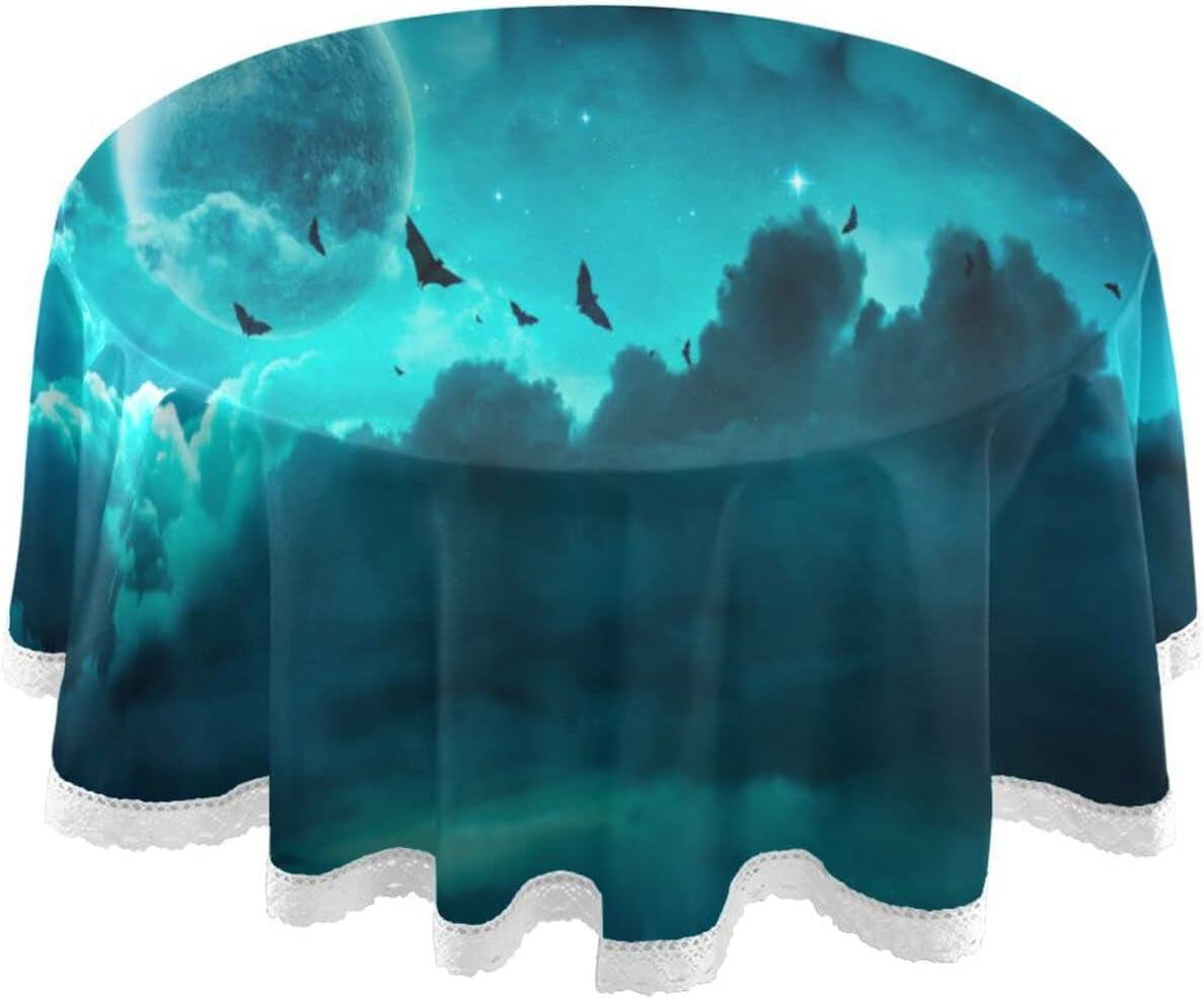 Dreamtimes Halloween Night Round Tablecloth 60", Table Cover Water
