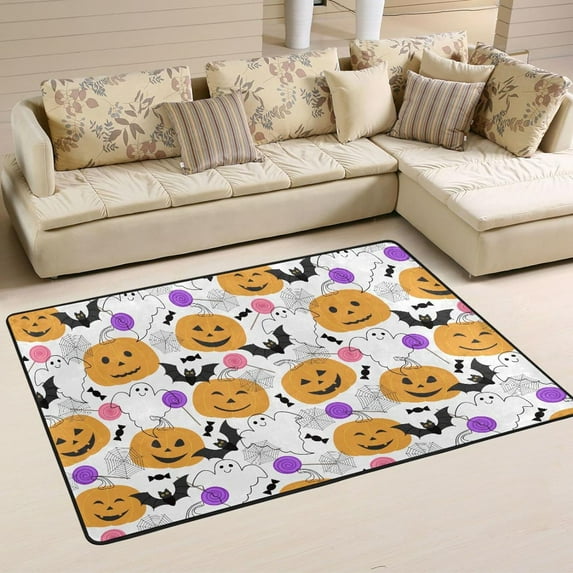 Dreamtimes Halloween Pumpkin Ghost Area Rug, 36"x24" Cute Festival Theme Non-Slip Washable Indoor Door Mat, Absorbent Floor Mat for Bedroom Kitchen Entryway Bathroom