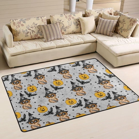 Dreamtimes Halloween Pumpkin Owl Witch Non-Slip Area Rug 72"x48", Spider Webs Bats Hat Soft Non Slip Washable Floor Mats for Indoor Front Porch,Living Room, Bedroom,Kitchen