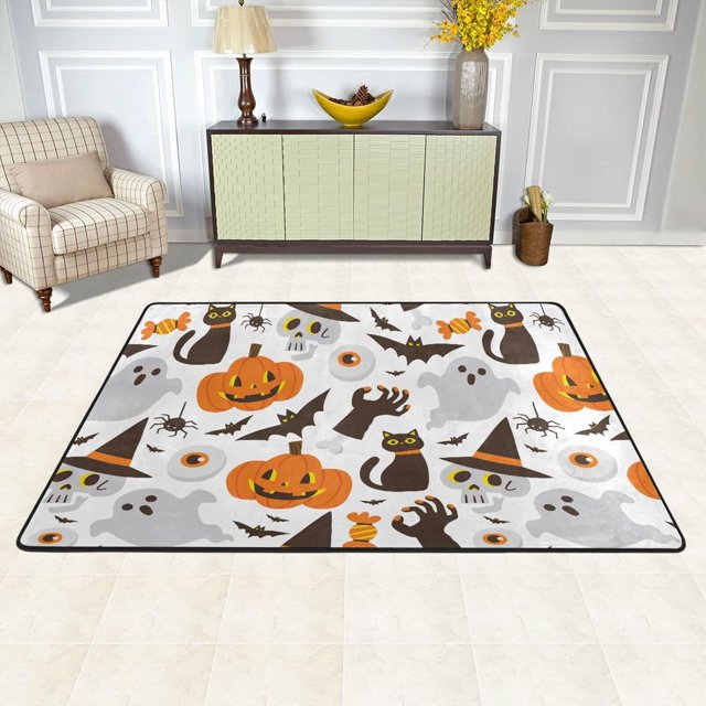 Dreamtimes Halloween Pumpkins Ghosts Area Rug 72x48in Autumn Black Cat
