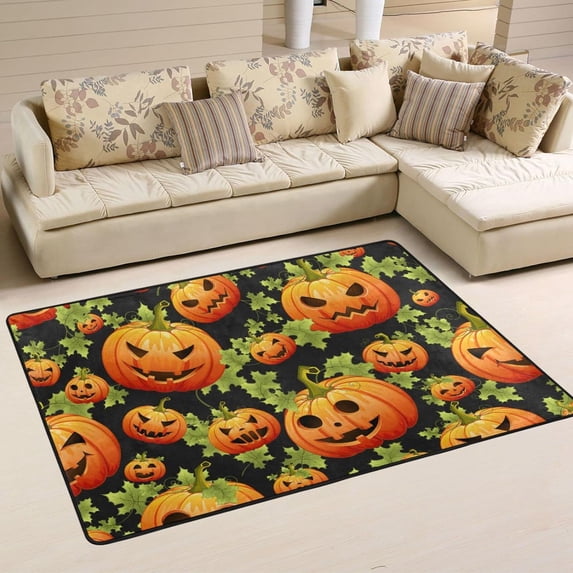 Dreamtimes Halloween Pumpkins Scary Area Rug 72x48in Autumn Jack-o-Lantern Non-Slip Floor Carpet Comfort Floor Mats Decor for Indoor Living Dining Room and Bedroom Area