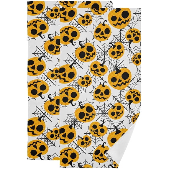 Dreamtimes Halloween Pumpkins Web Hand Towels 2 PCS, Ultra Soft and Highly Absorbent, Jack O 'Lantern Decorative Fingertip Towel for Home, Bathroom, Kitchen, 28.3"x14.4"