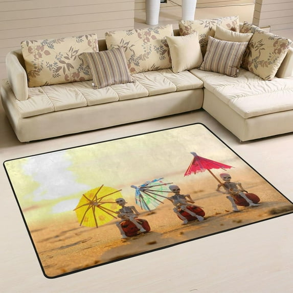 Dreamtimes Halloween Skull Beach Funny Area Rug 72x48in Funny Skeletons Non-Slip Floor Carpet Comfort Floor Mats Decor for Indoor Living Dining Room and Bedroom Area