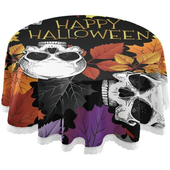 Dreamtimes Halloween with Skull Round Tablecloth 60", Table Cover Water Resistant Spill Proof Large Table Cover for Indoor & Outdoor Family Gathering Dinner, BBQ