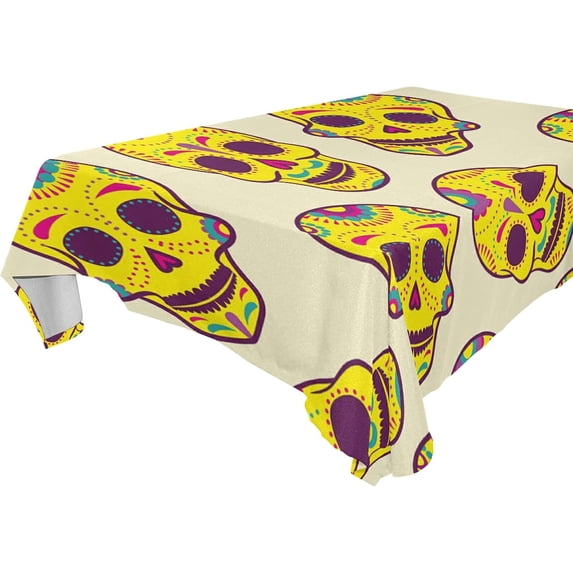 Dreamtimes Halloween Skull Tablecloth, Waterproof Washable Polyester Square Table Cover, Durable Tablecloth for Kitchen Dining Table Party Decor ( 60"x 108")