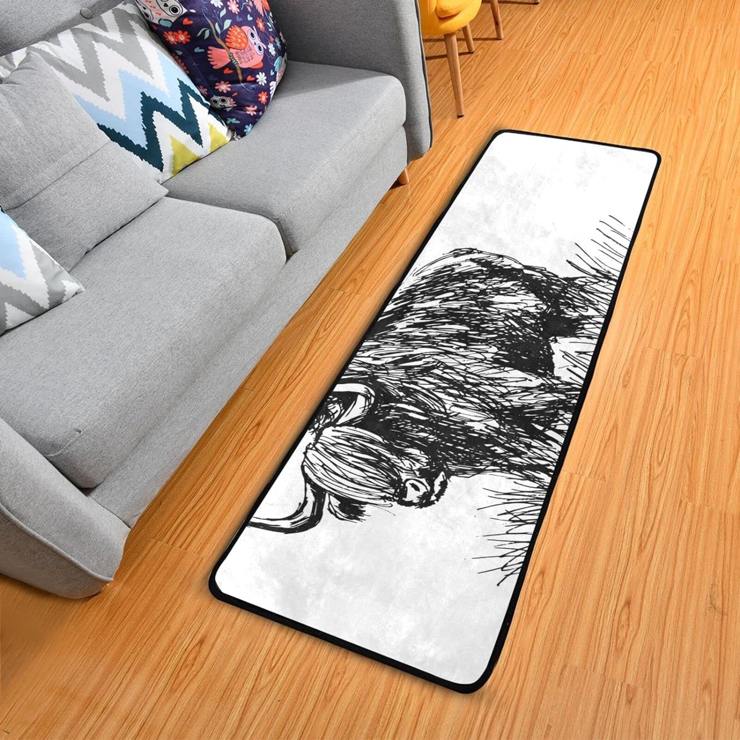 Dreamtimes Hand Drawn Bull Cow Hallway Runner Rug 2'x6' Kitchen Rug ...