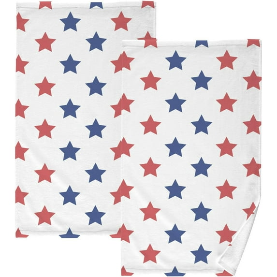 Dreamtimes Hand Towels America Star Patterned 2 PCS, Cotton Bath Towel for Drying Face Hands Body Decorative Water Absorbent Lightweight Towels for Bathroom Ktichen Travel Gym,16"x28"