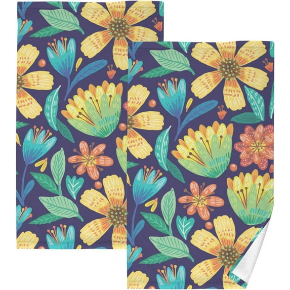 Dreamtimes Hand Towels Colorful Exotic-Floral Patterned 2 PCS, Cotton Bath Towel for Drying Face Hands Body Decorative Water Absorbent Lightweight Towels for Bathroom Ktichen Travel Gym,16"x28"